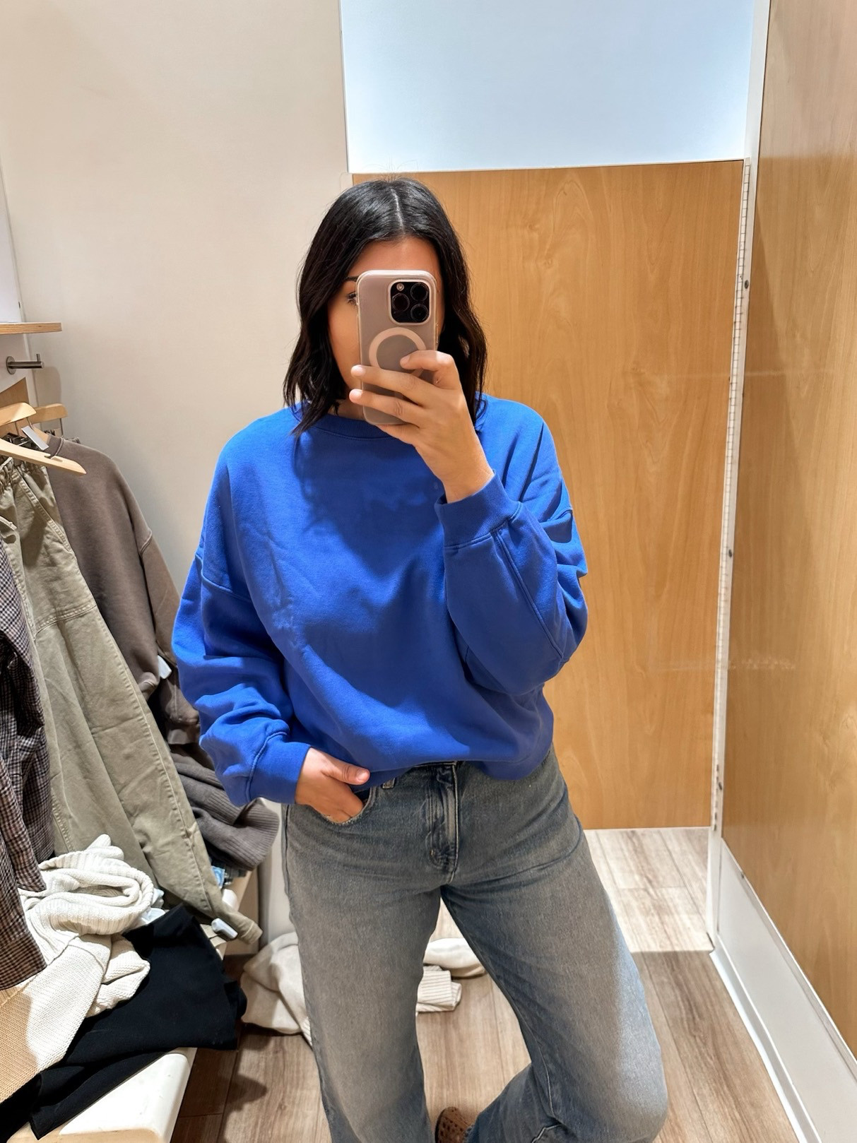 I am in the large of the blue (wanted it loose oversized) 

I'm in the medium of the green -- fit is TTS!  

 #LTKOver40 #LTKFindsUnder100