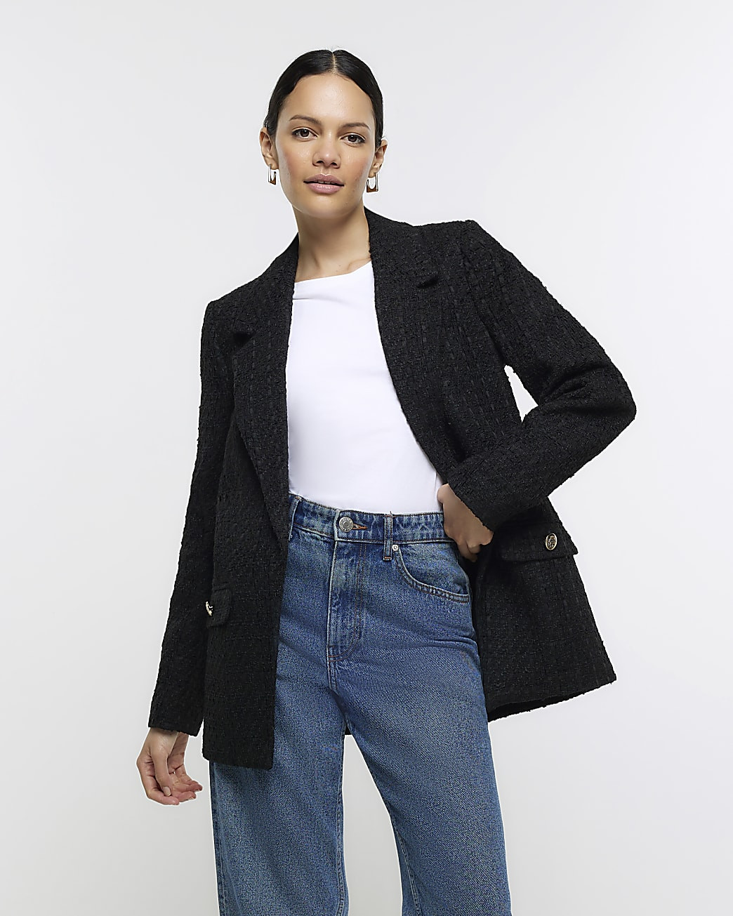 Black boucle blazer | River Island (UK & IE)