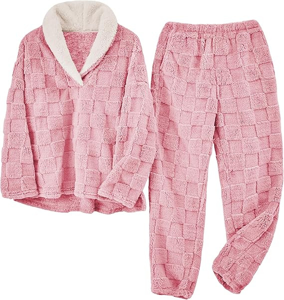 Lentta Women's Fleece Pajamas Sets Fluffy Sleepwear Warm Sherpa Textured 2 Piece Pjs Set with Poc... | Amazon (US)