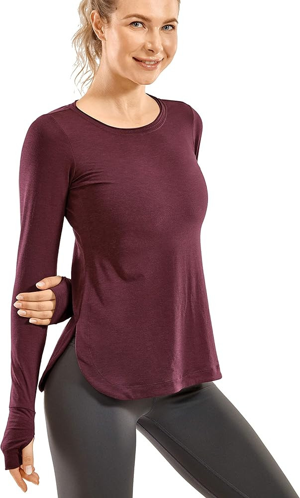 CRZ YOGA Women's Sports Shirt Hiking Running Workout Long Sleeve Top with Thumbholes | Amazon (US)