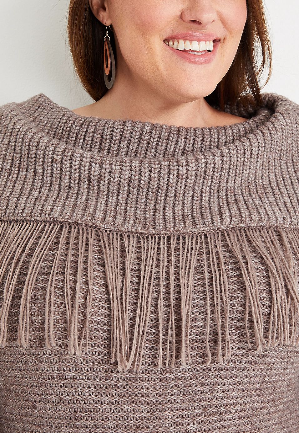 Plus Size Cowl Neck Fringe Sweater | Maurices