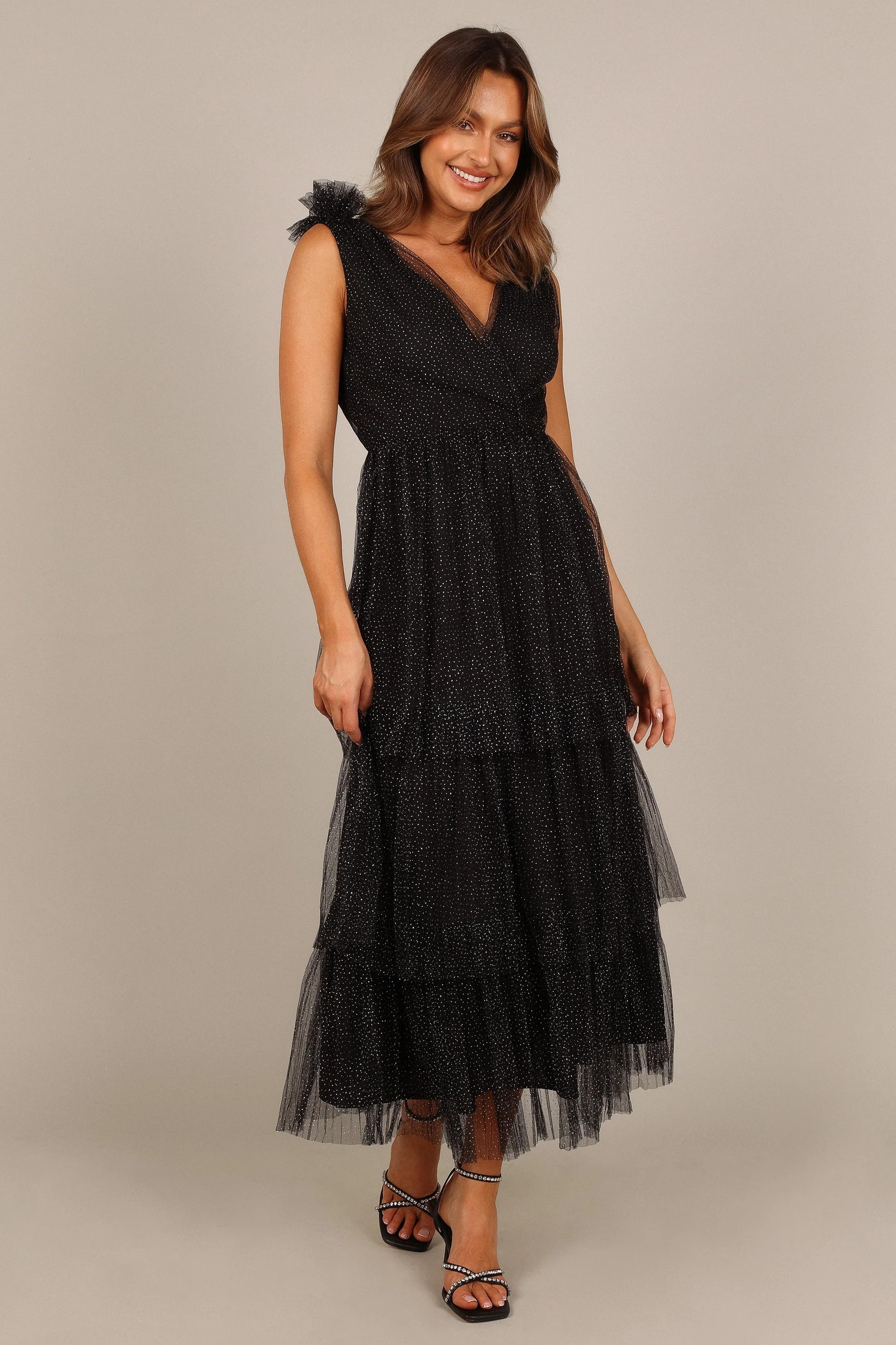 Asteria Tulle Tiered Maxi Dress - Black Sparkle | Petal & Pup (US)