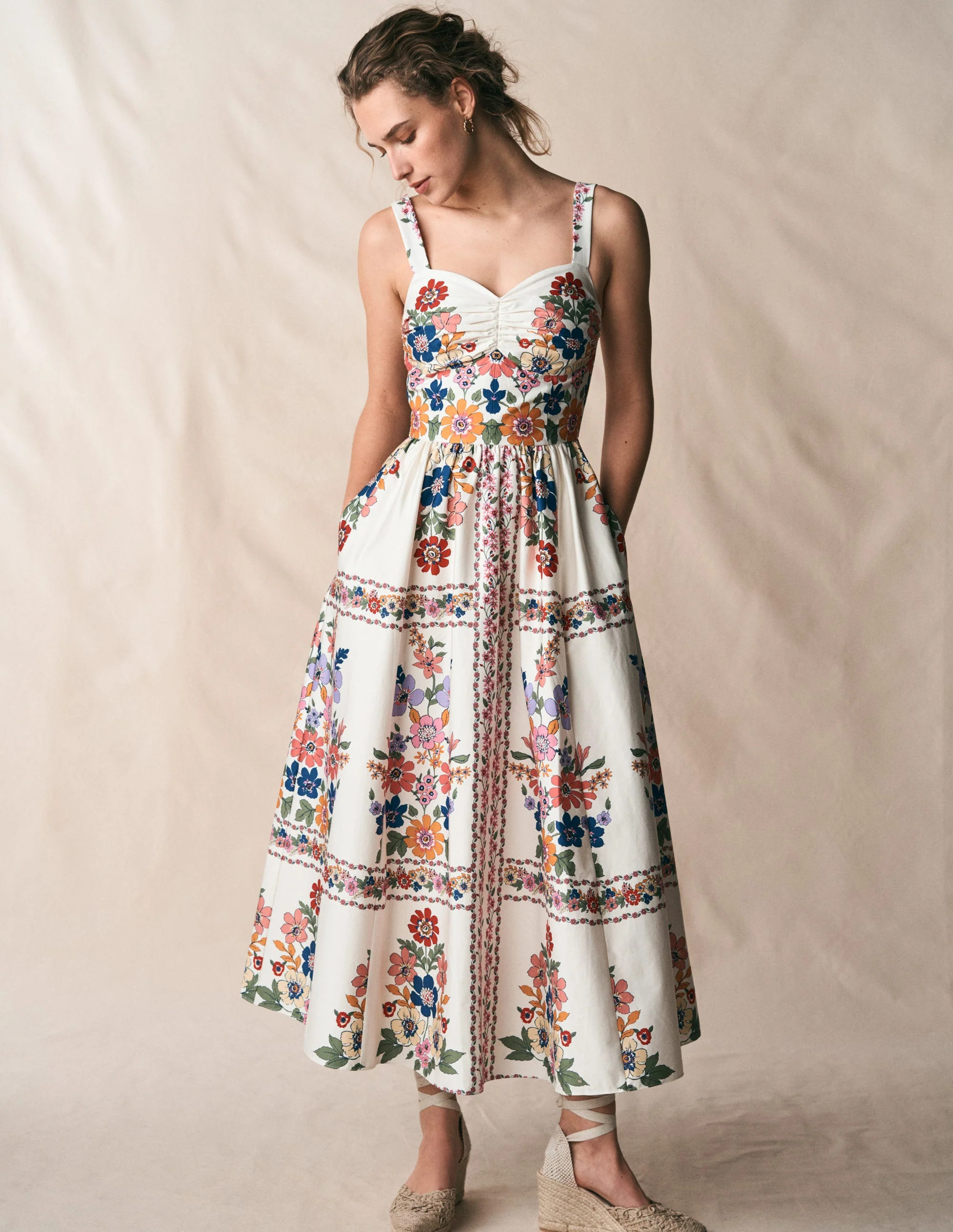 Fit and Flare Midi Dress-Multi Meadow Flowers Lattice | Boden (US)