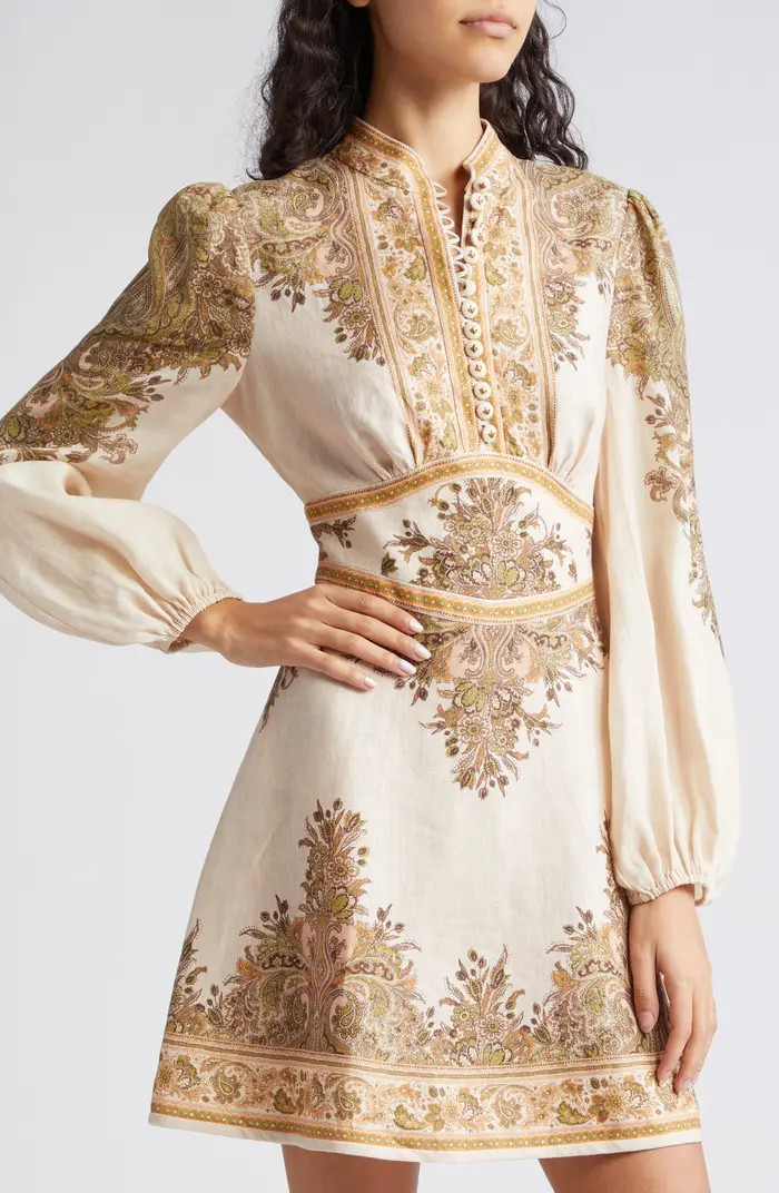 Zimmermann Natura Floral Paisley Long Sleeve Linen Mini Dress | Nordstrom | Nordstrom