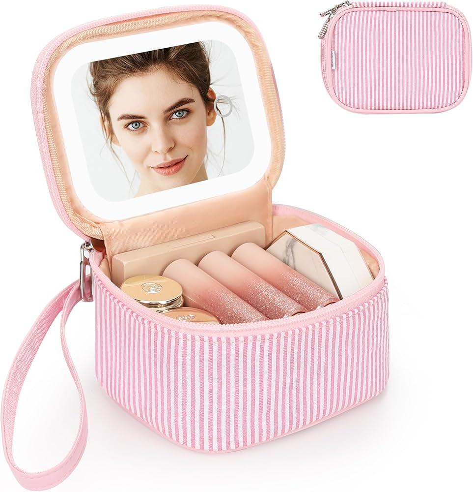 Amazon.com : Relavel Mini Makeup Bag with Led Mirror, Small Cosmetic Bag with 3 Light Modes, Rech... | Amazon (US)