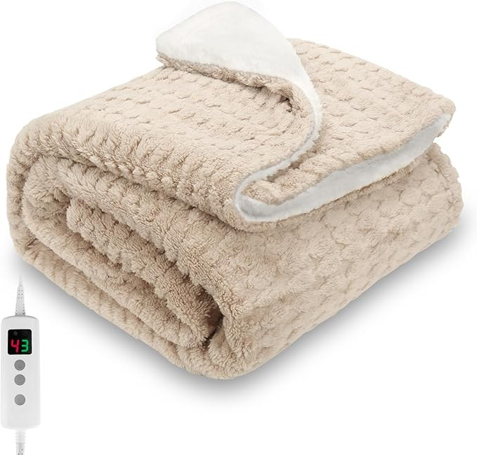 Heated Blanket, Electric heated throw 160x130CM Beige, 10 Levels &1-9H Timer Auto-Off, Machine Wa... | Amazon (UK)