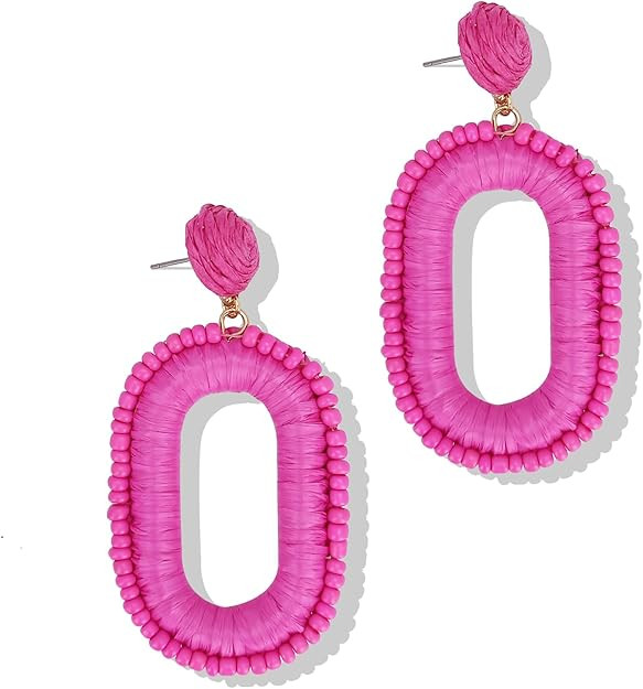 Amazon.com: Boho Statement Earrings Beaded Raffia Earrings Lightweight Cute Seed Bead Earrings Sq... | Amazon (US)