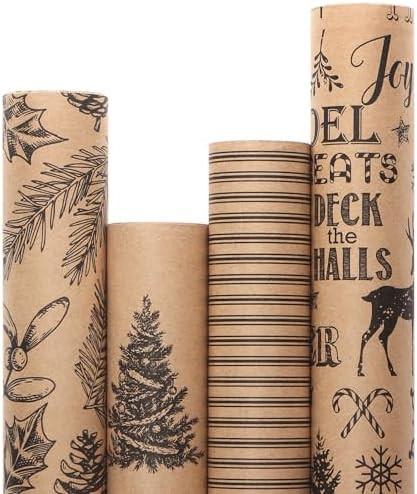 Ribbli Christmas Wrapping Paper, Vintage Christmas Style, 30 inch x 120 inch(10ft) Per Roll, Tota... | Amazon (US)