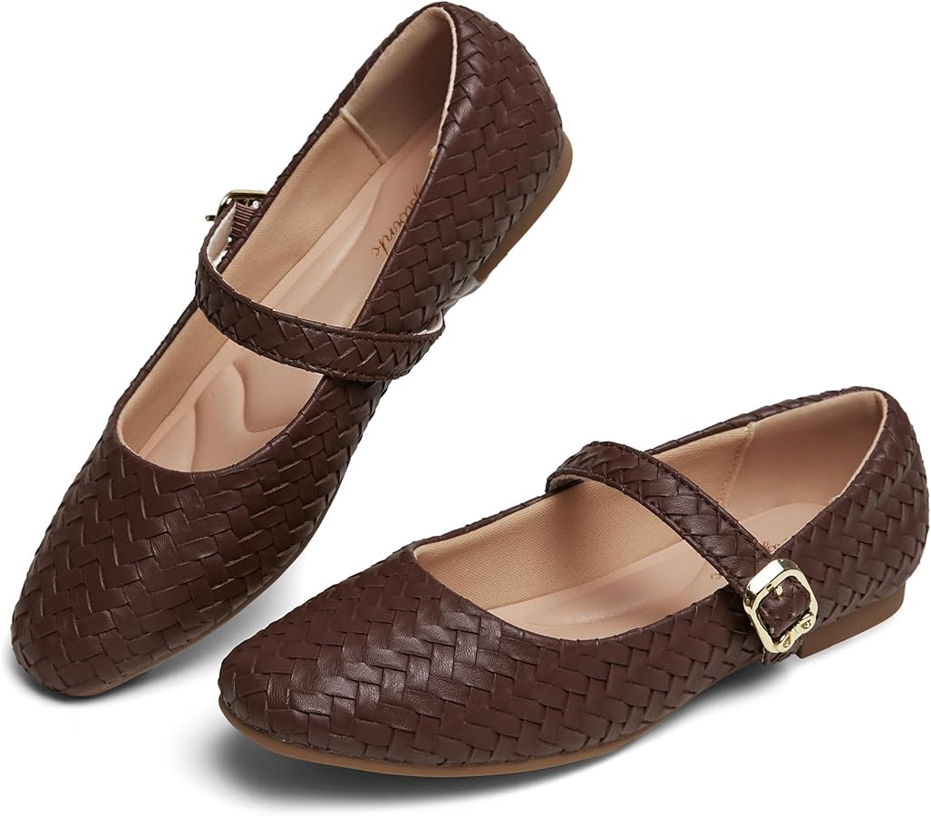 Mary Jane Shoes Women Flats Ballet Flats with Strap Square Toe Buckle MaryJanes for Women Dressy ... | Amazon (US)