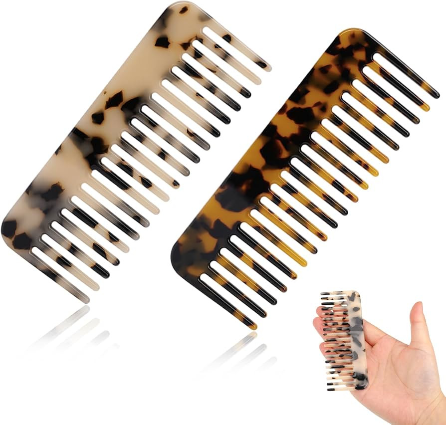 Mozeat Lens Mini Cellulose Wide Tooth Comb,2 Pack Portable Hair Detangling Comb Small Leopard Pur... | Amazon (US)