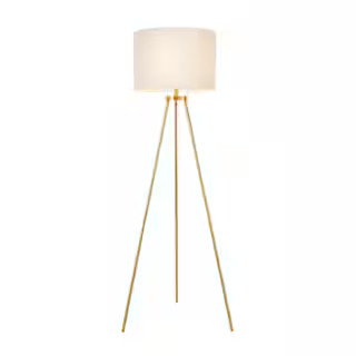 Hampton Bay Quinby 58 in. Gold Tripod Floor Lamp with White Fabric Shade HD6420B - The Home Depot | The Home Depot