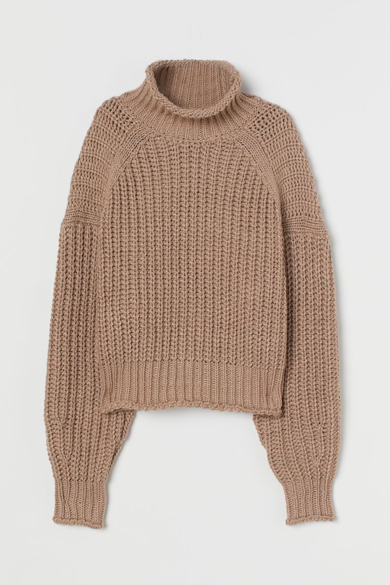 H & M - Ribbed Turtleneck Sweater - Brown | H&M (US + CA)