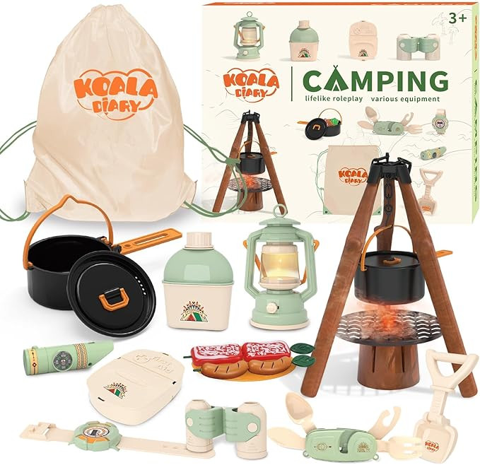 Kids Camping Toys Set - Pretend Play Camping Set with Food Toy, Spray Stove, Oil Lantern, Binocul... | Amazon (US)