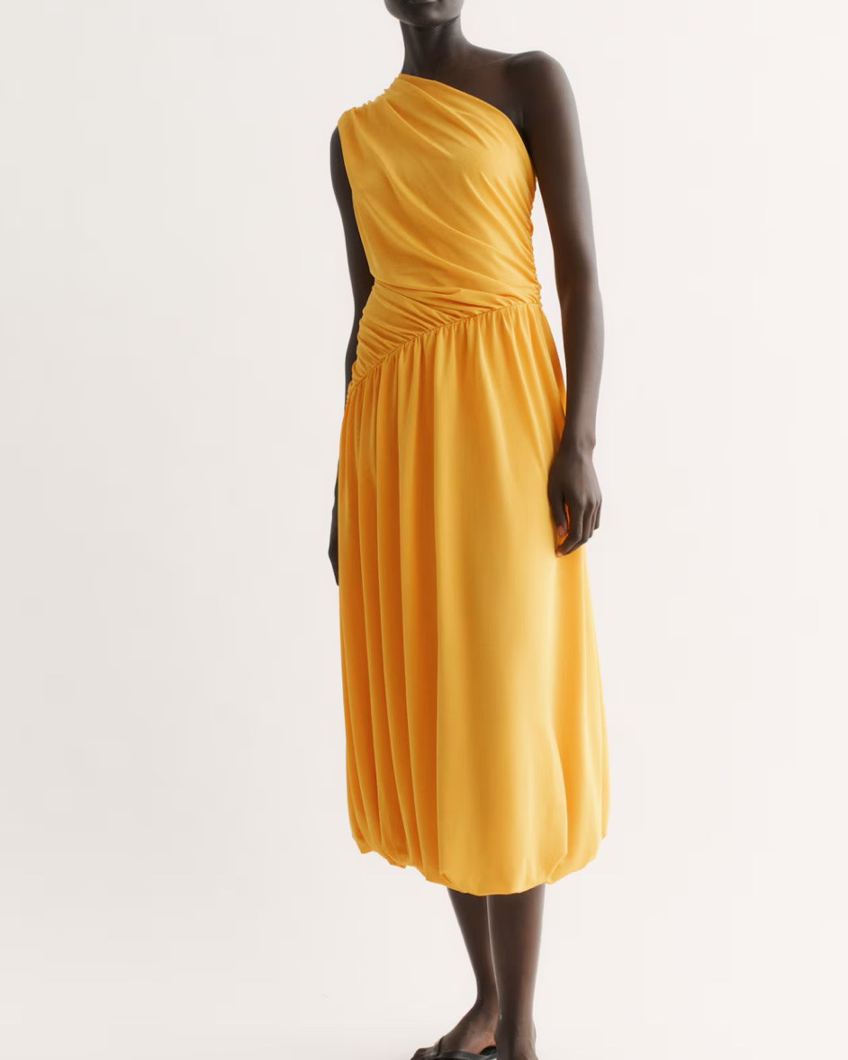 Gold one shoulder midi dress - wedding guest dress

#LTKSeasonal