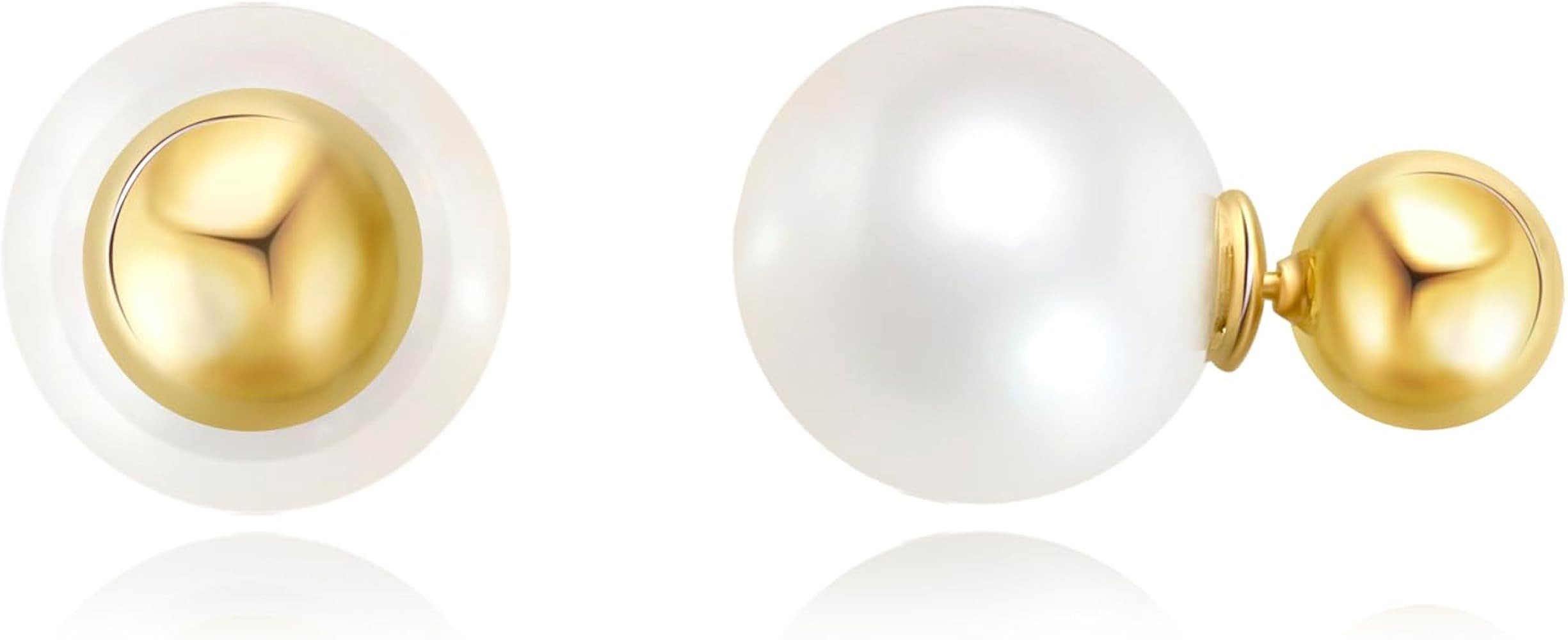 Double Ball Earrings for Women Front Gold and Back Pearl Stud Earrings 2 In 1 Stud Earrings | Amazon (US)