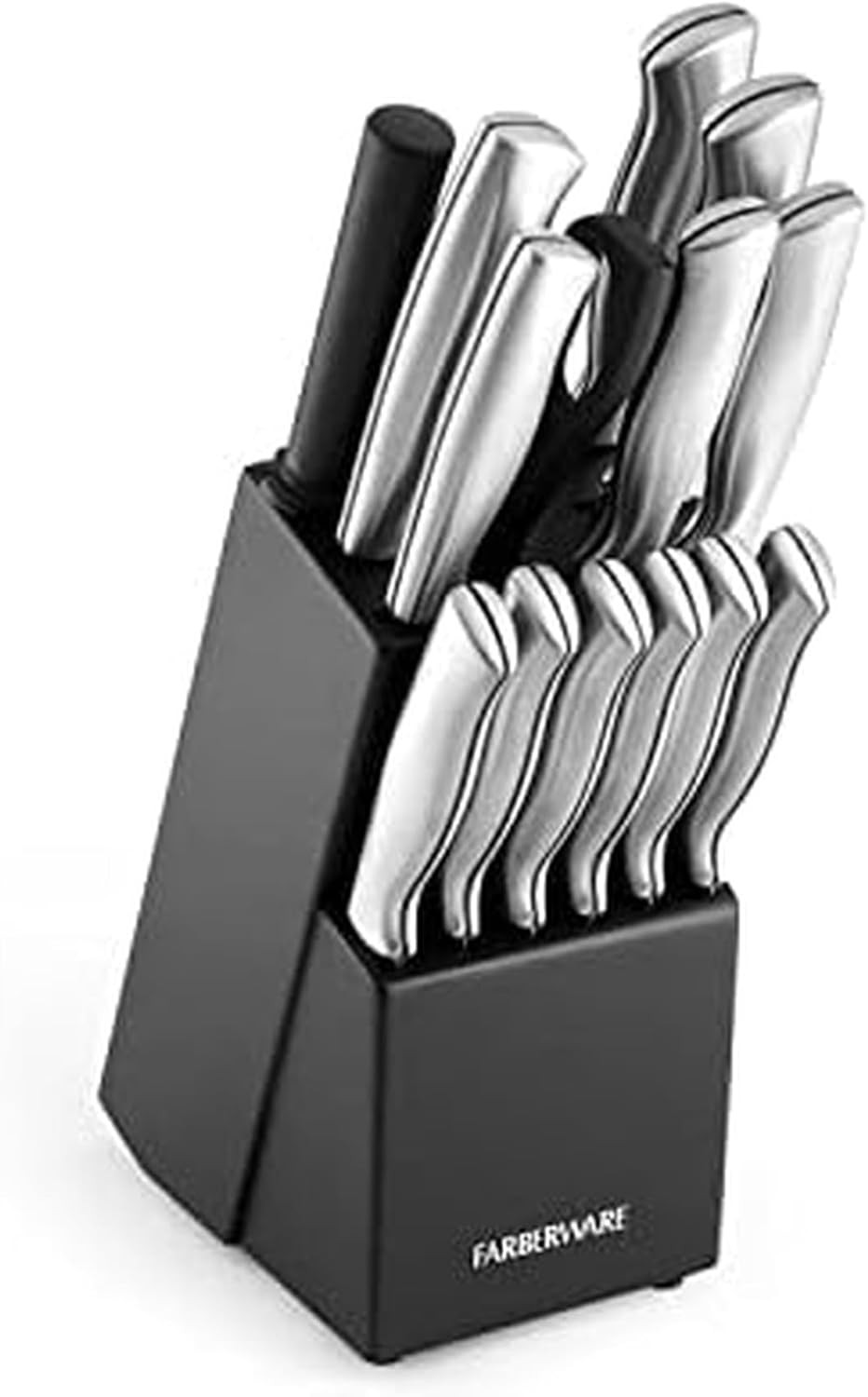 Farberware 15-Piece Kitchen Knife Set, High-Carbon Stainless Steel Blades with Wood Block, Steak Knives, Sharpening Tool & All-Purpose Shears, Razor Sharp, Ergonomic Stainless Steel Handles | Amazon (US)