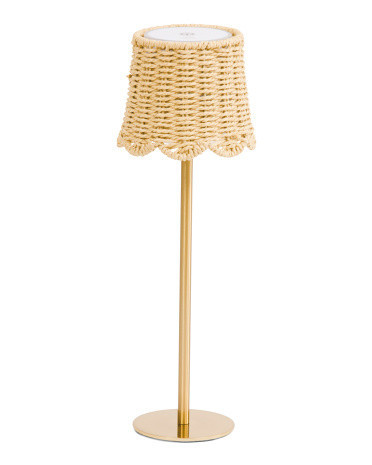 14.5In Rechargeable Led Table Lamp With Scalloped Rattan Shade, Gold | TJ Maxx