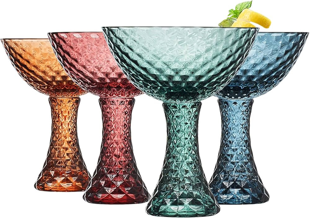 Khen Colored Glass Glasses | Set of 4 | Large Art Deco Glassware Muted Vintage Glasses for Wine, ... | Amazon (US)