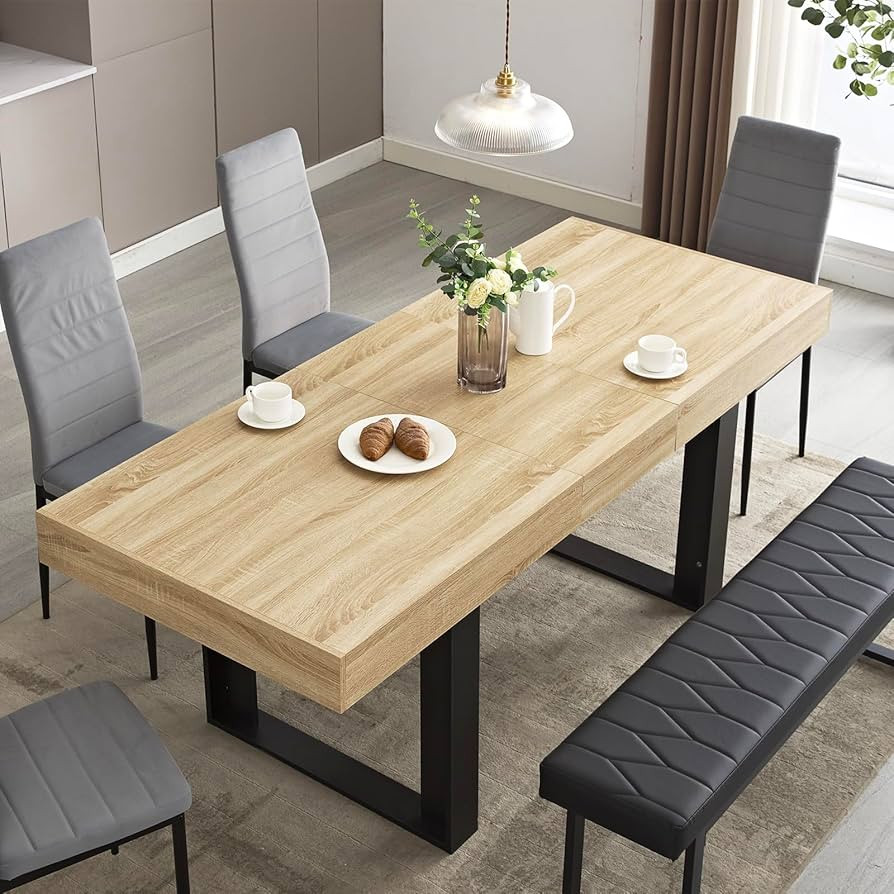 STHOUYN 63”-79” Extendable Dining Room Table, Modern Farmhouse Wooden Kitchen Table, Long Exp... | Amazon (US)