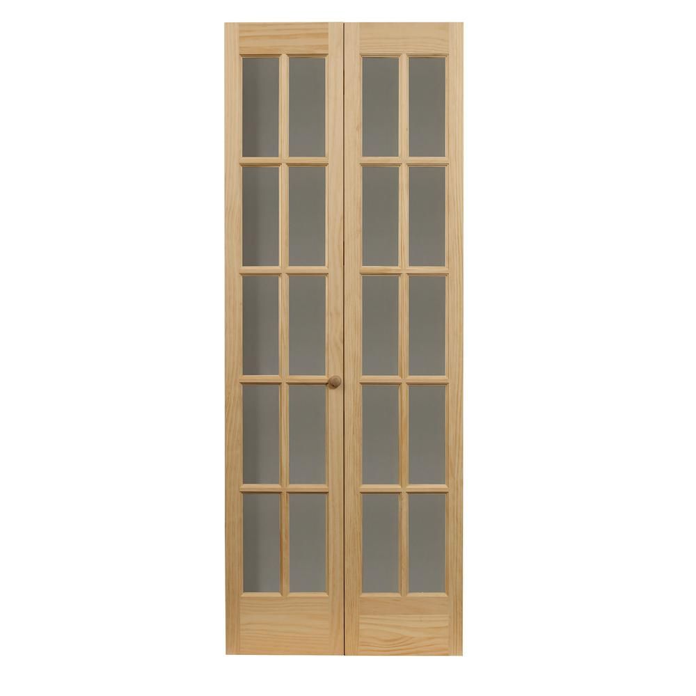 35.5 in. x 78.625 in. Williamsburg Unfinished Pine 10-Lite Clear Glass Solid Core Wood Bi-fold Do... | The Home Depot