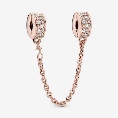 Pandora 2'' 14k Rose Gold Clear Pavé Safety Chain Clip Charm | Target