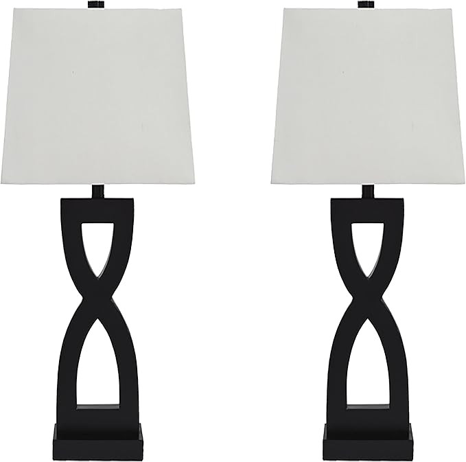 Signature Design by Ashley Amasai Contemporary 29" Sculptured 3 Way Table Lamp, 2 Count, Black | Amazon (US)