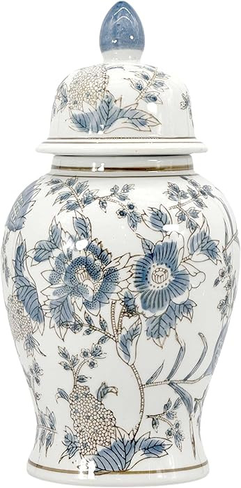 Galt International 14" Blue & White Floral Ceramic Porcelain Ginger Jar Floral Home Décor Jar Ur... | Amazon (US)