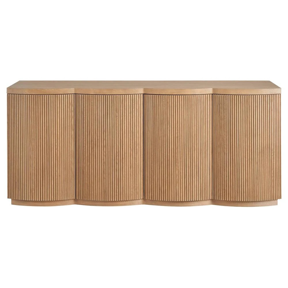 Mila Modern Classic Brown Tambour Oak Wood Media Cabinet - 74" | Kathy Kuo Home
