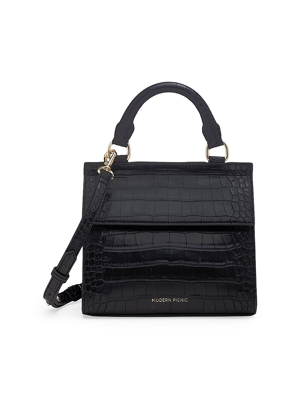 Women's The Mini Luncher Crocodile-Embossed Vegan Leather Bag - Black Croc | Saks Fifth Avenue