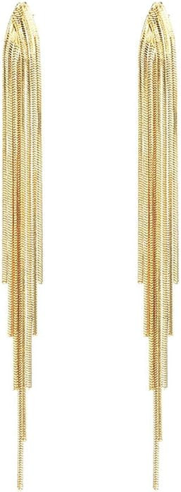 FUTIMELY Long Tassel Dangle Drop Earrings for Woman Teen Girls,Silver/Gold Punk Sleek Metal Chain... | Amazon (US)