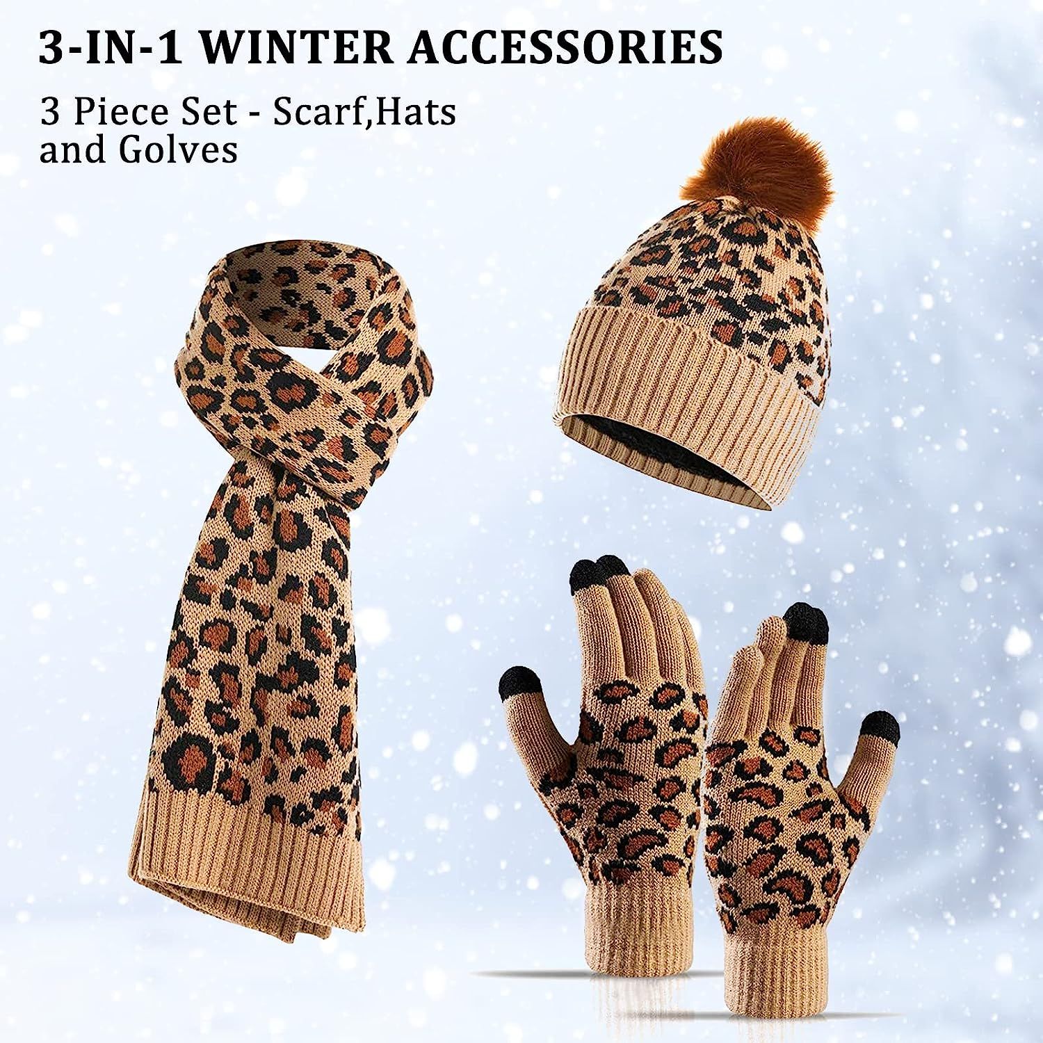 BLBAISH 3 in 1 Winter Knit Hat Scarf and Touchscreen Gloves Set with Pom for Women Thickened Lini... | Amazon (US)
