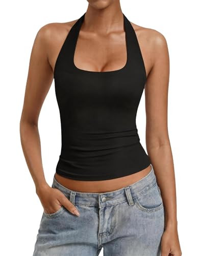 Avidlove Black Tank Top Woman Halter Backless Double Lined Ruched Fitted Going Out Tops Y2k Plus Size | Amazon (US)