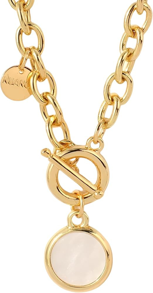 14K Filled Gold Flower Toggle Necklace For Women - Round Pendant Necklaces Thick Chain Toggle Cla... | Amazon (US)