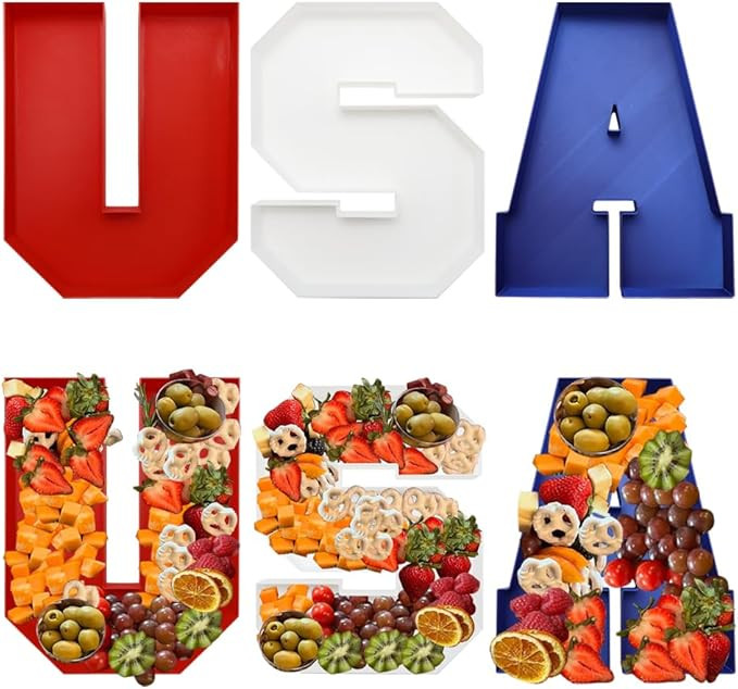 Plastic Fillable Letter Charcuterie Box, 10in Reusable Alphabet Shaped Tray for USA Independence ... | Amazon (US)