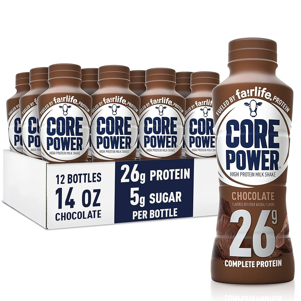 Core Power Protein Shake, Chocolate, 26g Bottle, 14oz, 12 Pack | Amazon (US)