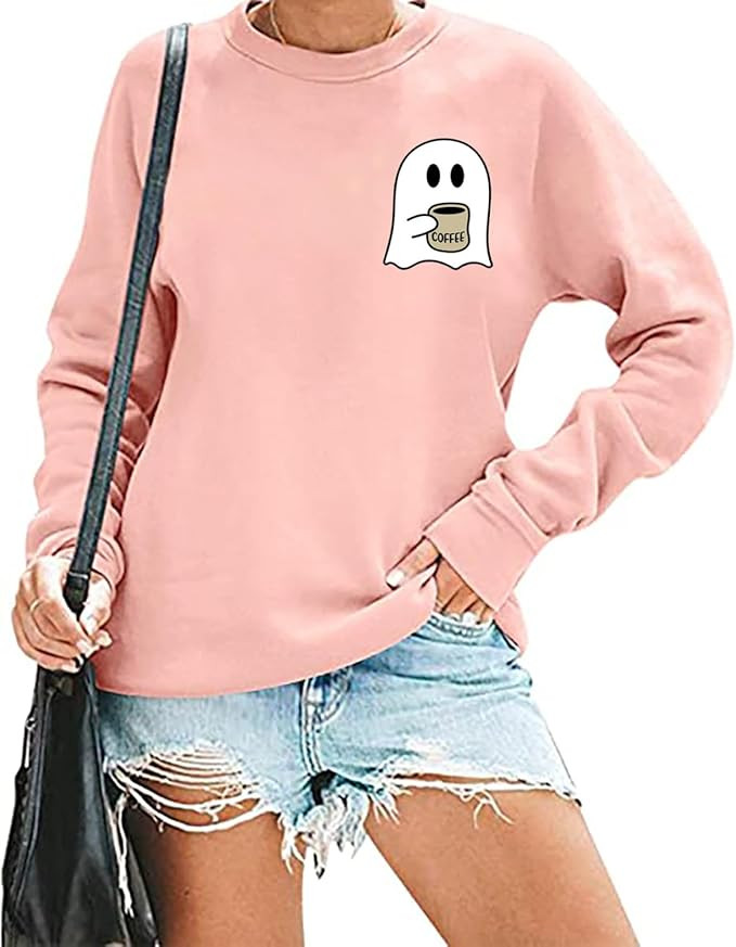 RFBIQI Halloween Spooky Coffee Sweatshirt Womens Cute Ghost Graphic Long Sleeve Shirt Fall Coffee... | Amazon (US)