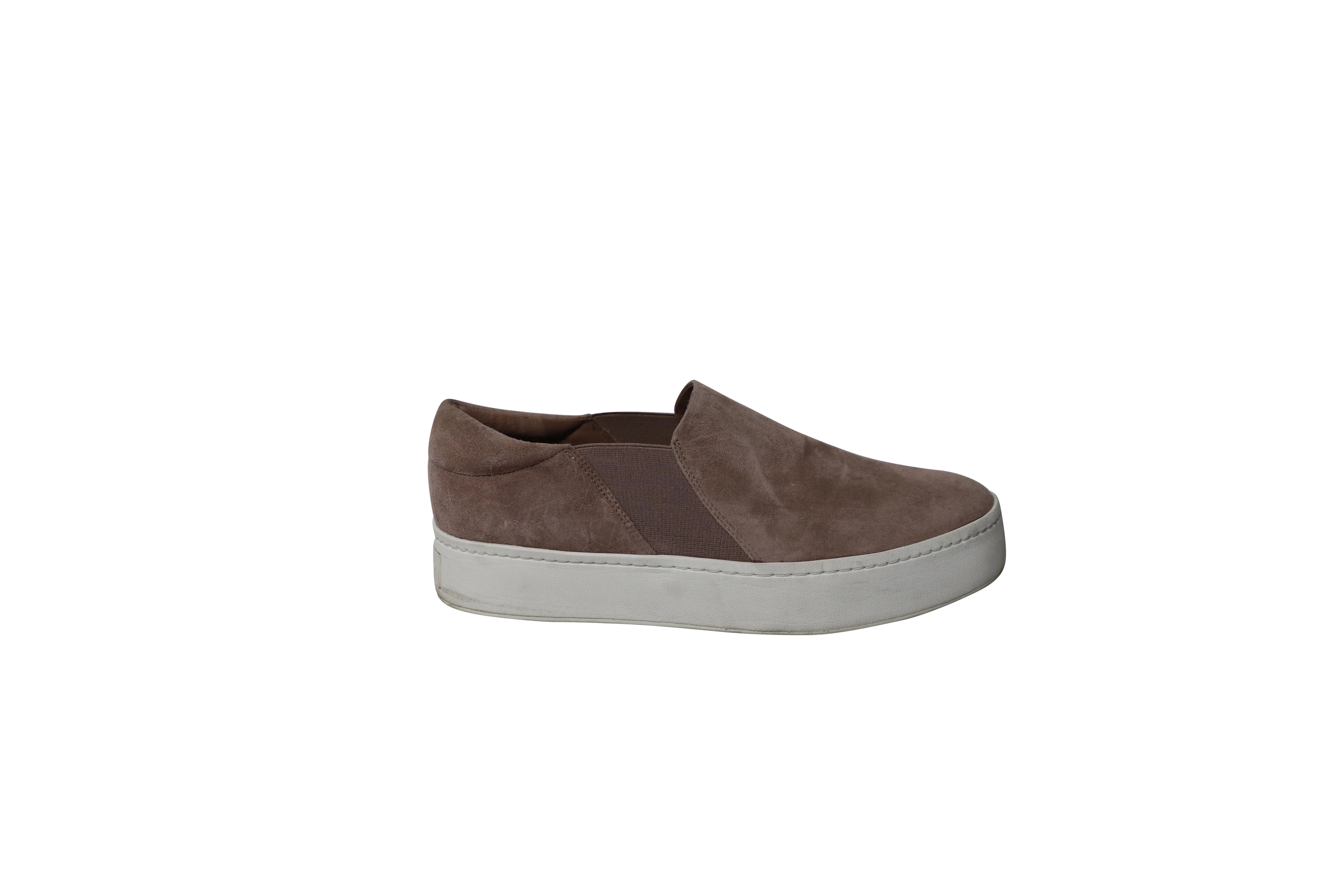 Vince Warren Platform Slip On Sneakers in Beige Suede | Shop Simon