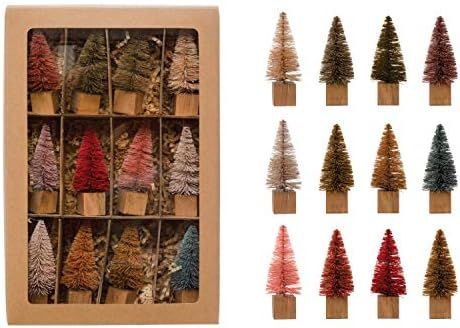 Creative Co-Op 1-1/4" Round x 3" H Sisal Bottle Brush Trees w/Wood Base, Multi Color, Boxed Set o... | Amazon (US)