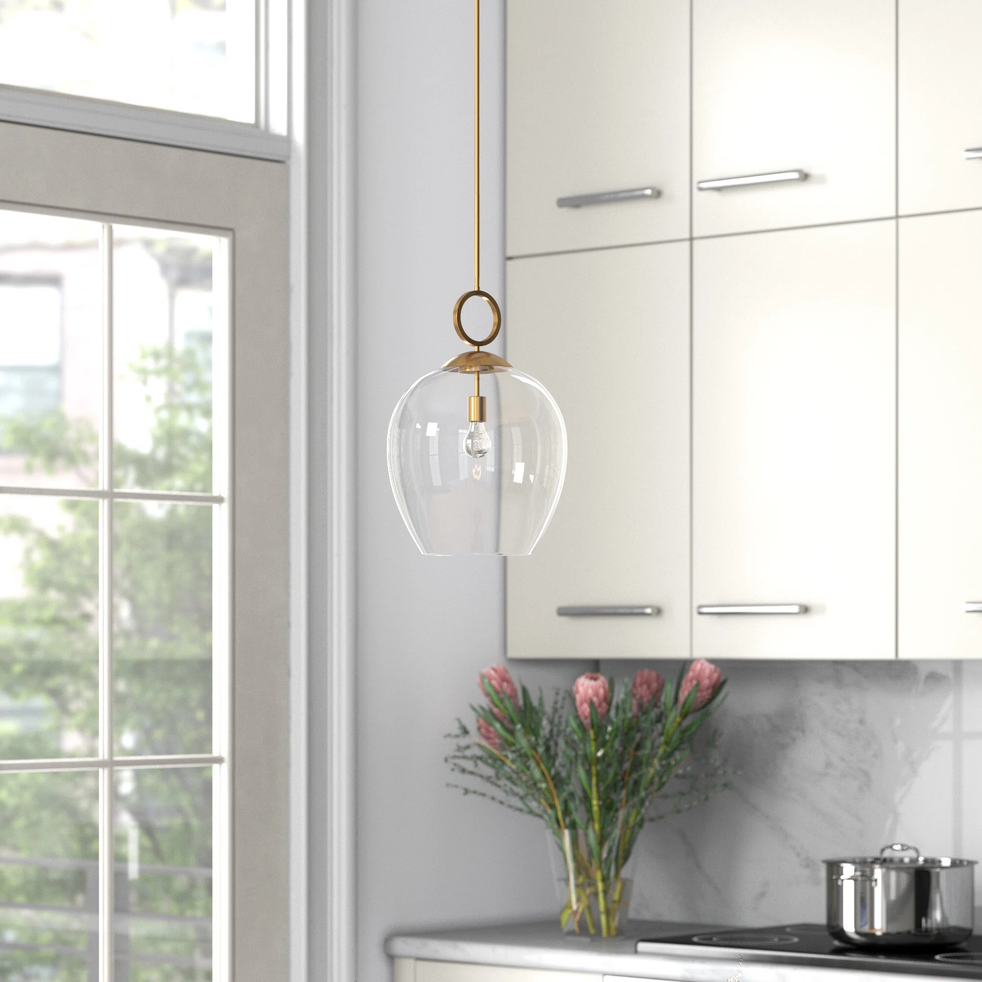 Aimee 1 - Light Brushed Nickel Single Pendant | Wayfair North America