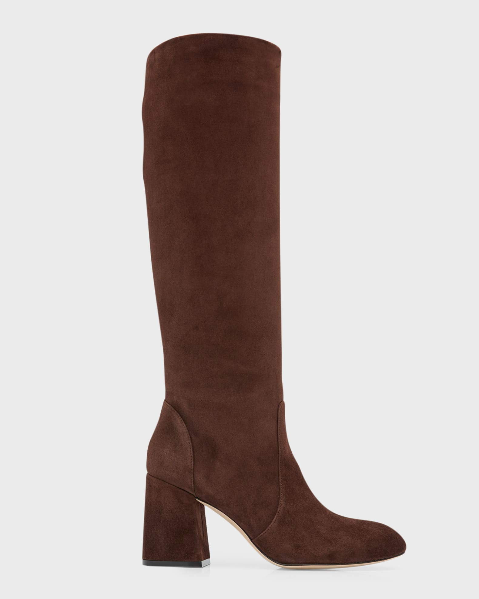 Stuart Weitzman Flareblock Suede Block-Heel Knee Boots | Neiman Marcus