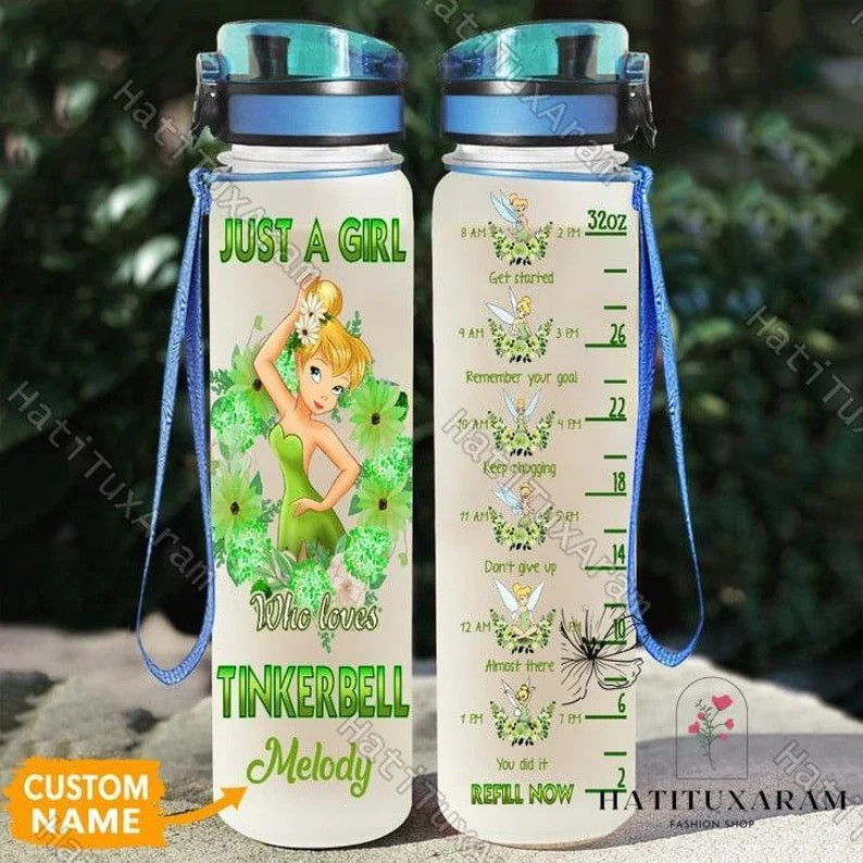Tinkerbell Water Tracker Bottle, Tinkerbell Drink Bottle, Peter Pan Bottle, Personalized Bottle, ... | Etsy (US)