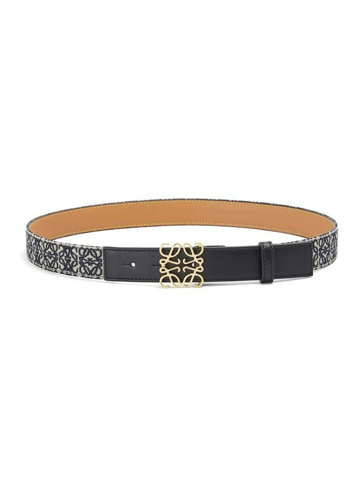Loewe Women's Anagram 2Cm Belt in Black Gold | Size 75 | E619Z26X01 | LOZURI