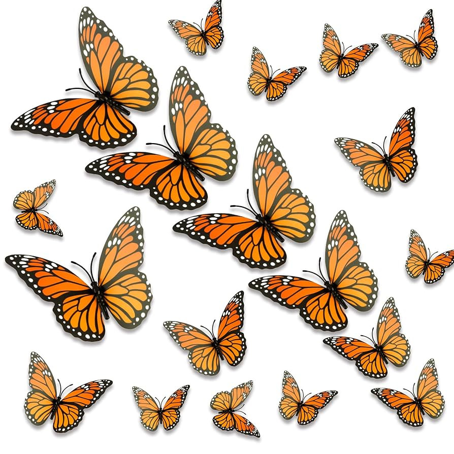 Monarch Butterfly Decorations, 24 PCS Monarch Butterfly Wall Decor 3D Orange Fake Butterflies for... | Amazon (US)