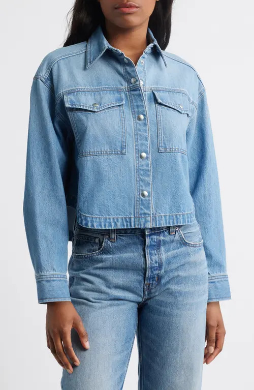 Madewell Airy Denim Crop Shirt in Hazleton Wash at Nordstrom, Size Xx-Large | Nordstrom