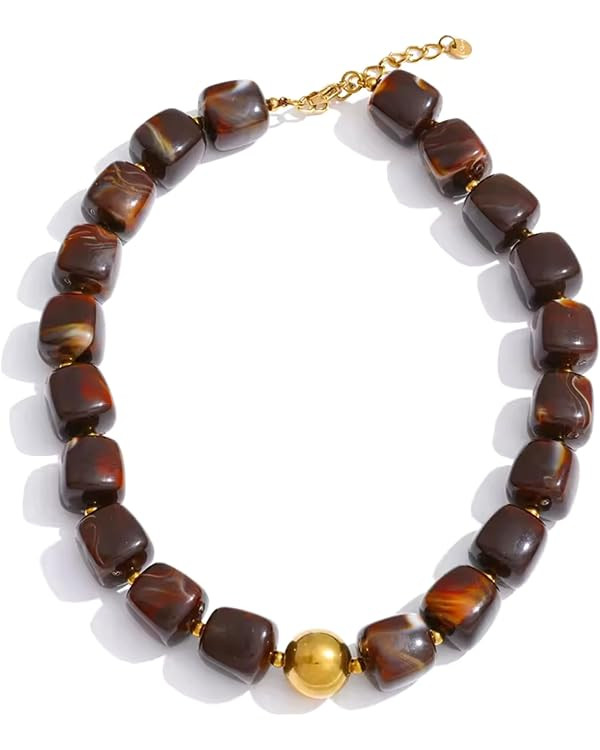 Mchic Colorful Beaded Choker Necklace for Women: Boho Large Square Acrylic Beaded Necklace Stainl... | Amazon (US)