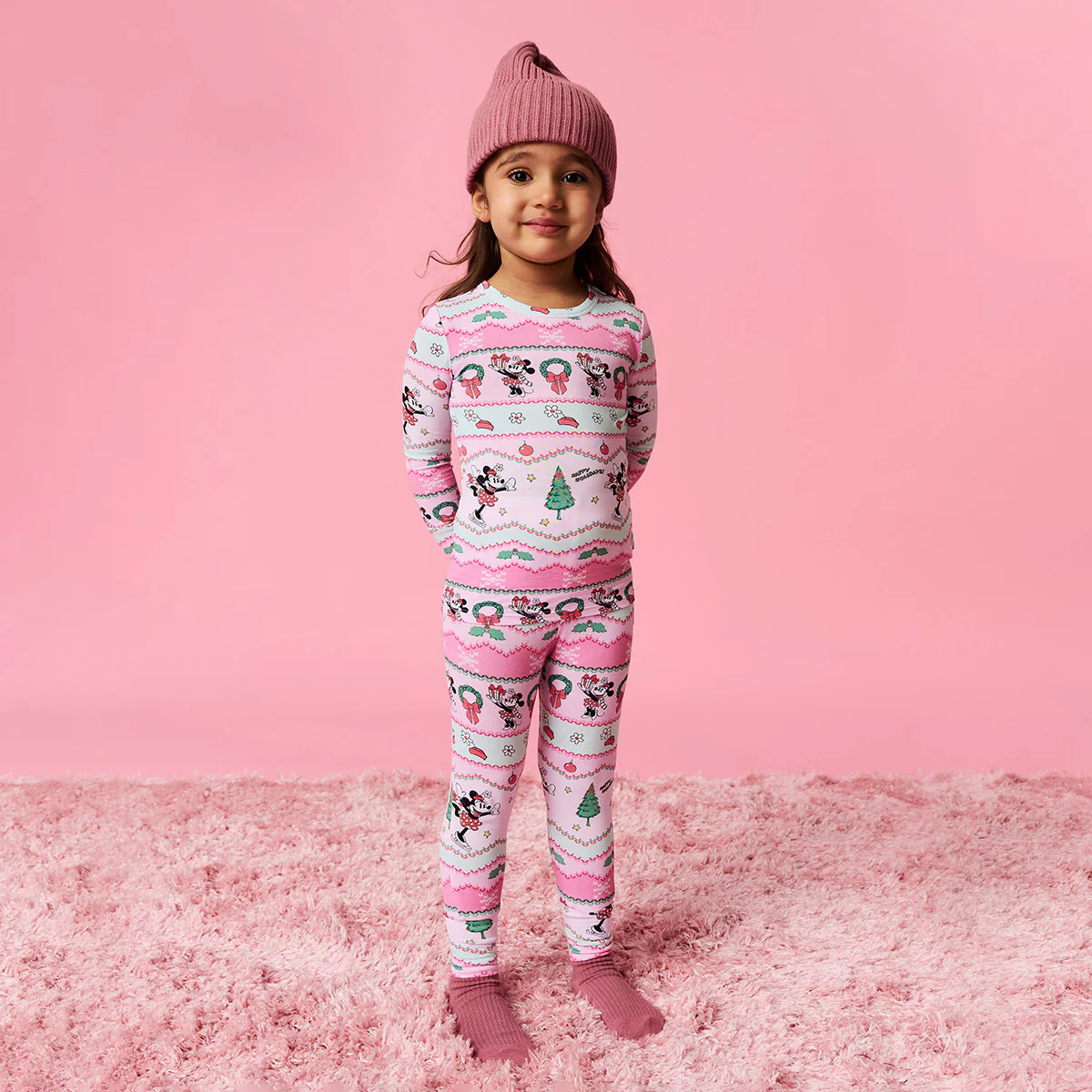 Minnie Mouse Pink Long Sleeve Toddler Pajamas | Disney Minnie Fair Isle | Posh Peanut