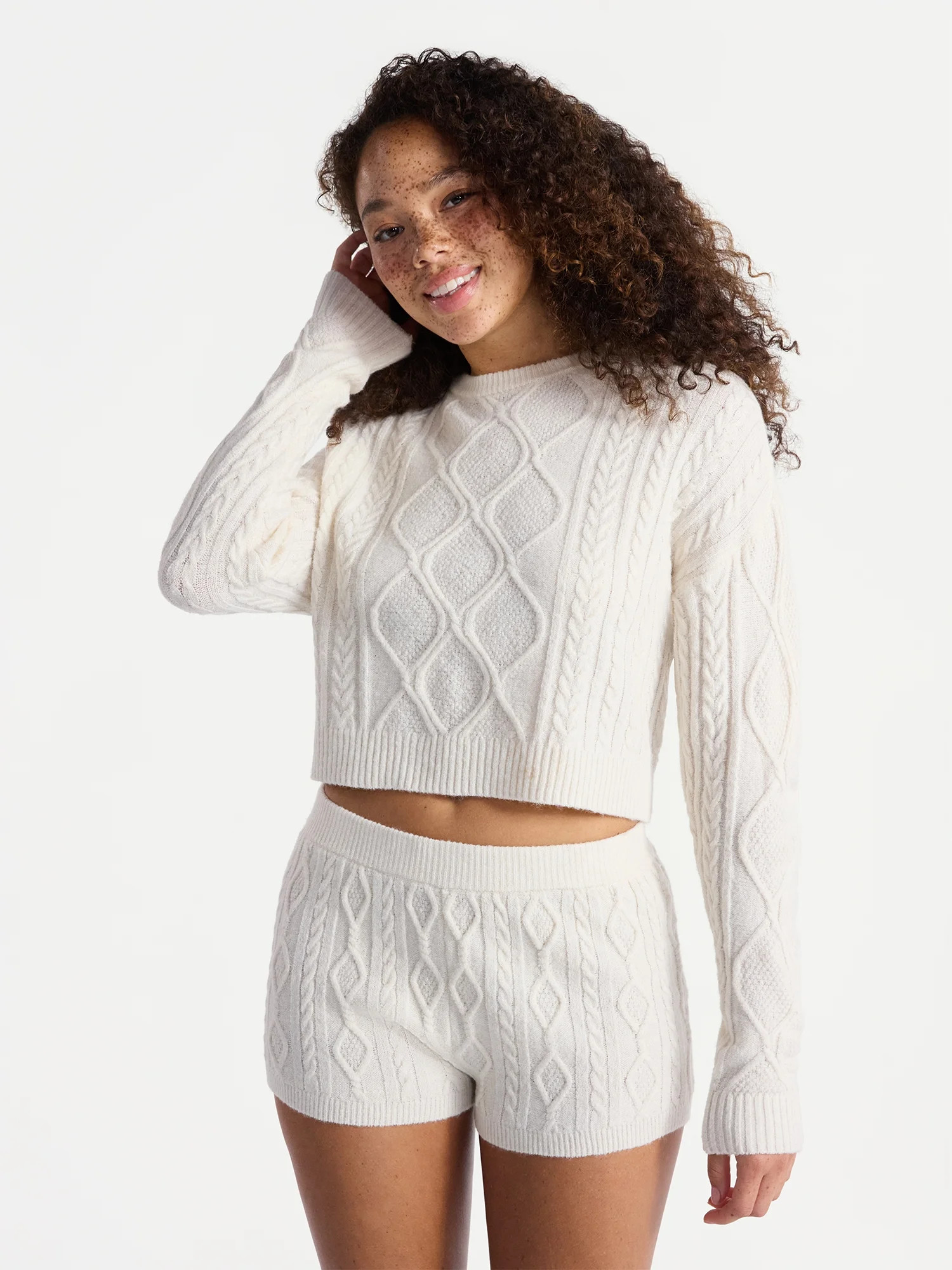 No Boundaries Cable Knit Pullover Sweater, Lightweight, Women’s - Walmart.com | Walmart (US)