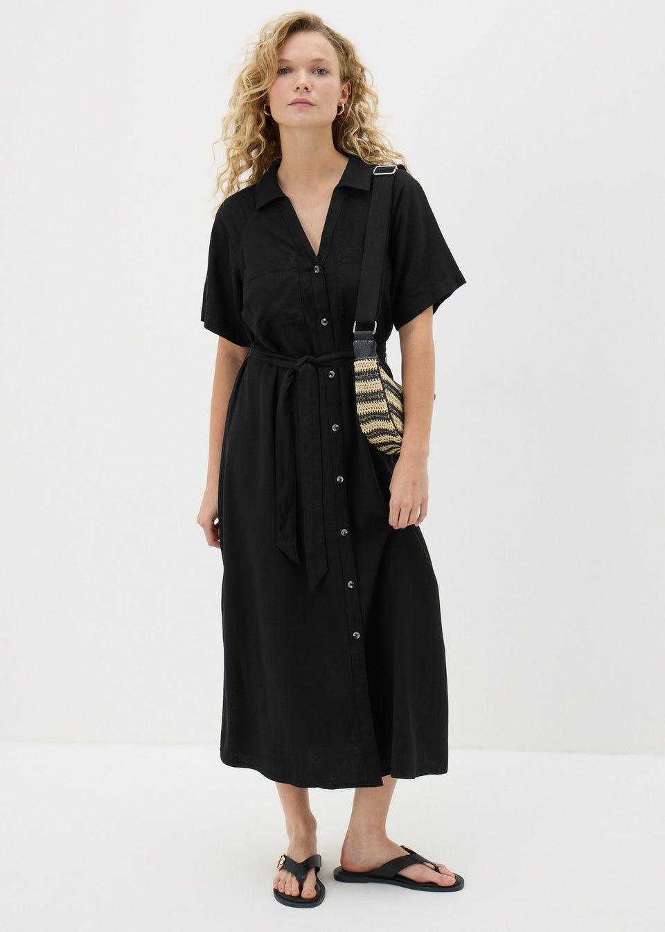 Black Linen Blend Midi Shirt Dress | Matalan (UK)