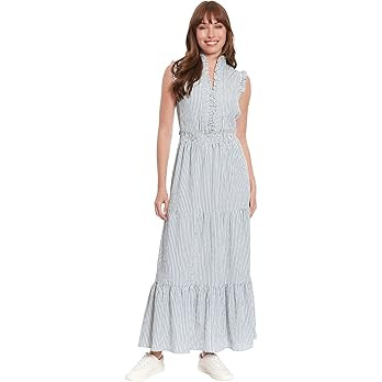 London Times Women's Women's Sleeveless Maxi Dress - Ruffle V-Neck, Tiered Skirt, Casual Dresses ... | Amazon (US)