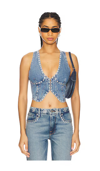 Studded Denim Vest in Indigo895 | Revolve Clothing (Global)